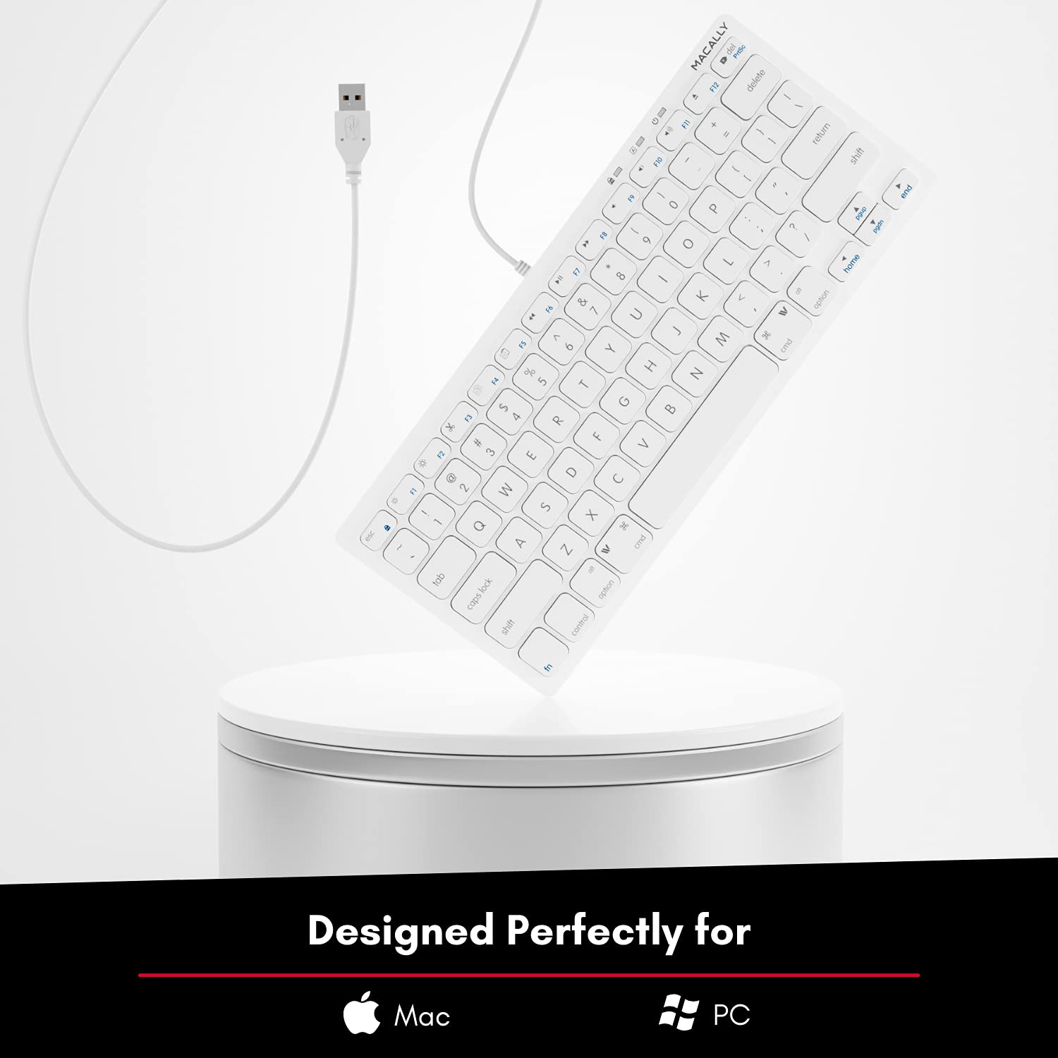 Macally Usb Wired Keyboard For Mac And Windows Pc - Plug And Play Apple Keyboard With 78 Scissor Switch Keys And 13 Shortcut Key