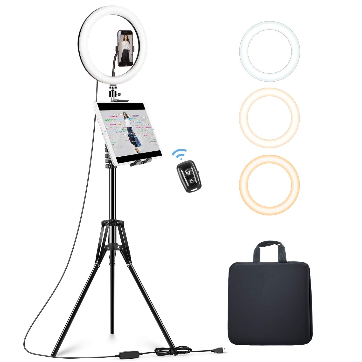 Elitehood 12 Ring Light With Tripod Stand (72 Tall) & Ipad/Phone Holder, Dimmable Selfie Circle Led Lights Ringlight For Video R