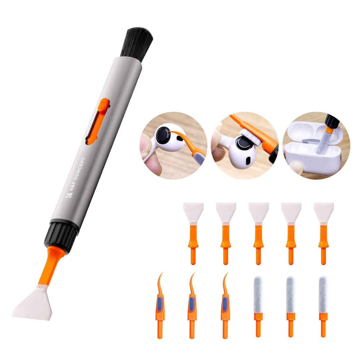 K&F Concept Lens Cleaning Pen Kit For Full Frame Sensors, Multi Function Cleaner Kit For Airpods Pro, Earbuds, Bluetooth Earphon