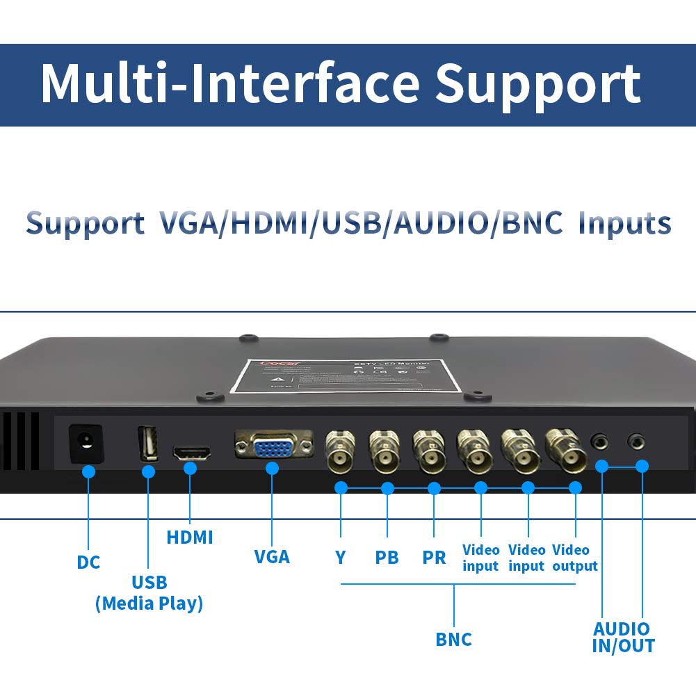 Cocar 19.5' Cctv Monitor, 16:9 1600X900 Bnc Monitor Bnc/Ypbpr/Vga/Hdmi/Audio In Out, Vesa Wall Mounting Tft Lcd Security Camera Monitor For Home Surveillance Systems Pc Stb Dvr
