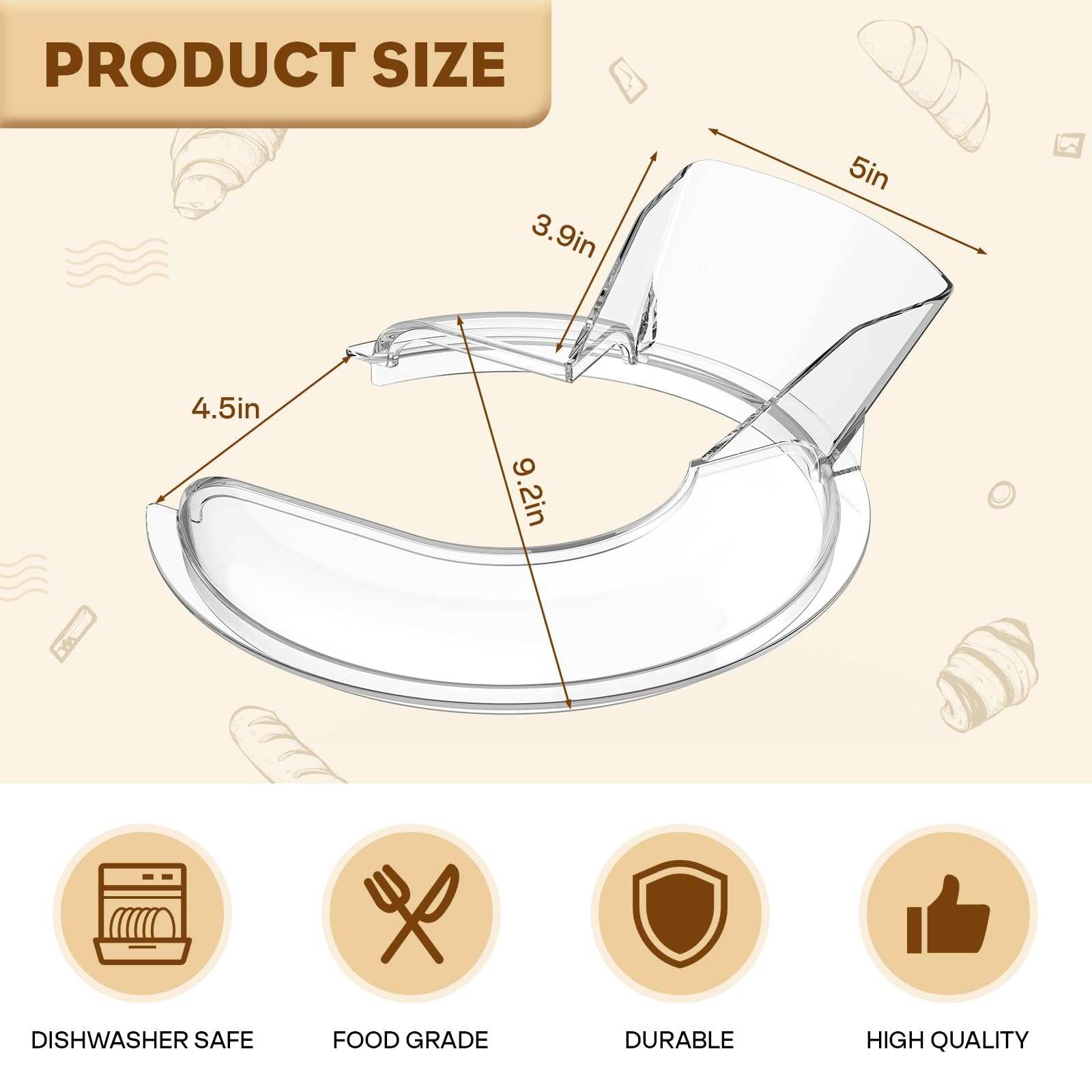 Cofun Pouring Shield For Kitchenaid 4.5 5 Q Tilt Head Stand Mixers, Fit Splash Guard For Kitchenaid Mixer Bowl(Stainless Steel,