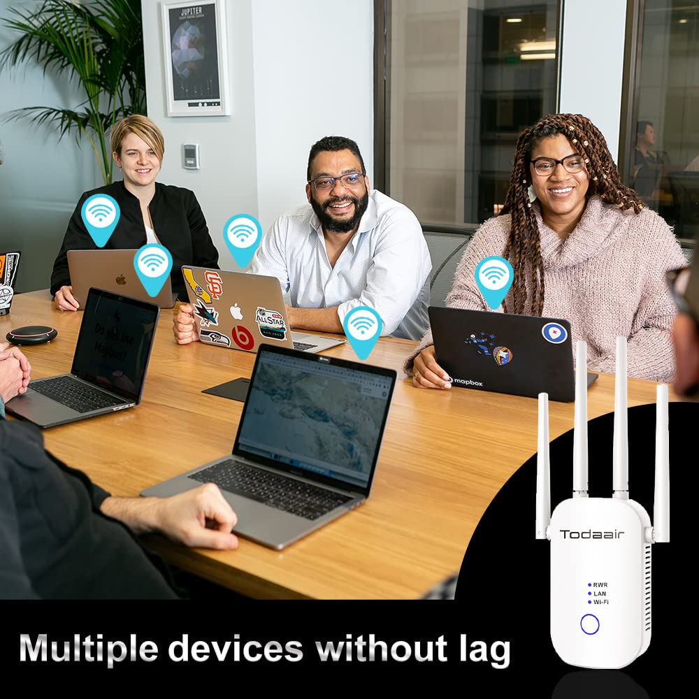 1200Mbps Wifi Range Extender Signal Booster, Covers Up To 3500Sq. Ft And 35 Devices, 2.4 & 5Ghz Dual Band Wifi Repeater With Eth