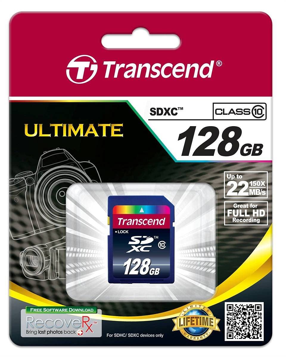 Transcend 128GB SDXC Class 10 Flash Memory Card Up to 30MB/s (TS128GSDXC10)