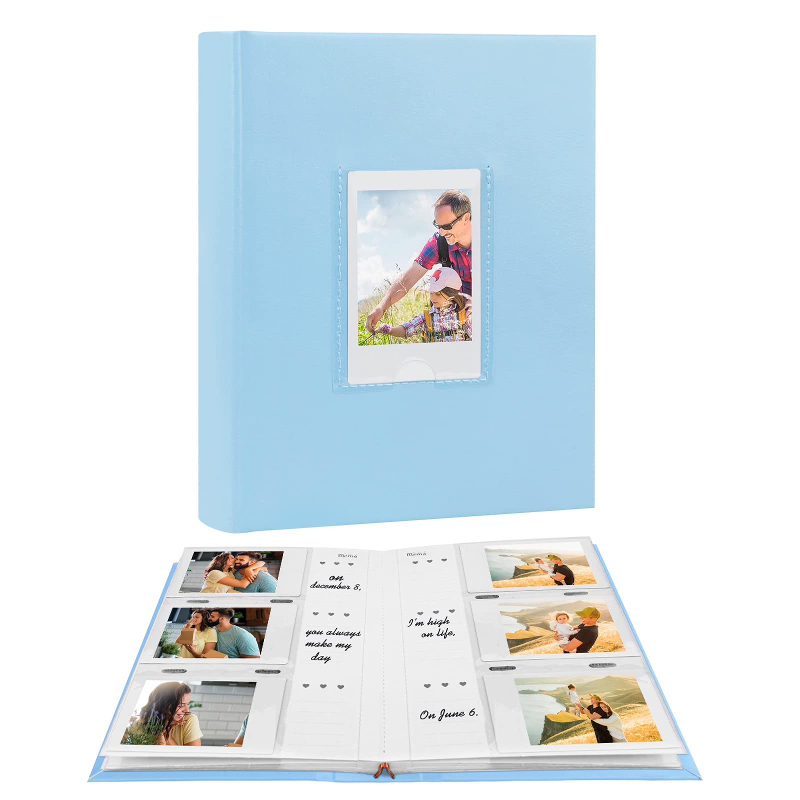 Photo Album For Fujifilm Instax Mini Camera, 180 Pockets Photo Album With Writing Space For Polaroid, Leather Cover, 2X3 Photo Album For Instax Mini 12 11 9 40 8 7 Evo Liplay Instant Camera (Blue)