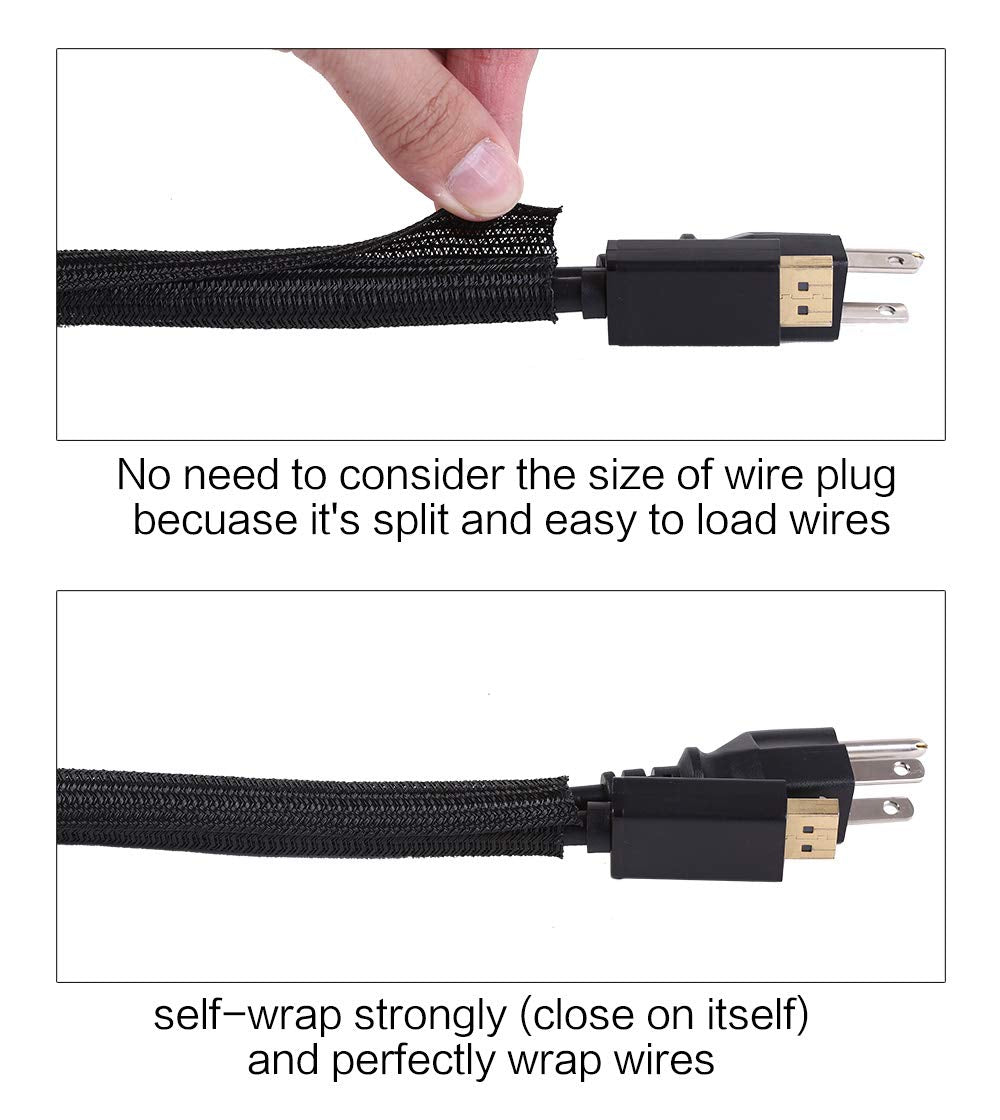 Keco 25Ft   1/2 Inch Cable Management Sleeve Wire Loom Cord Protector   Self Wrap Cable Sleeve Split Sleeving Cord Organizer For