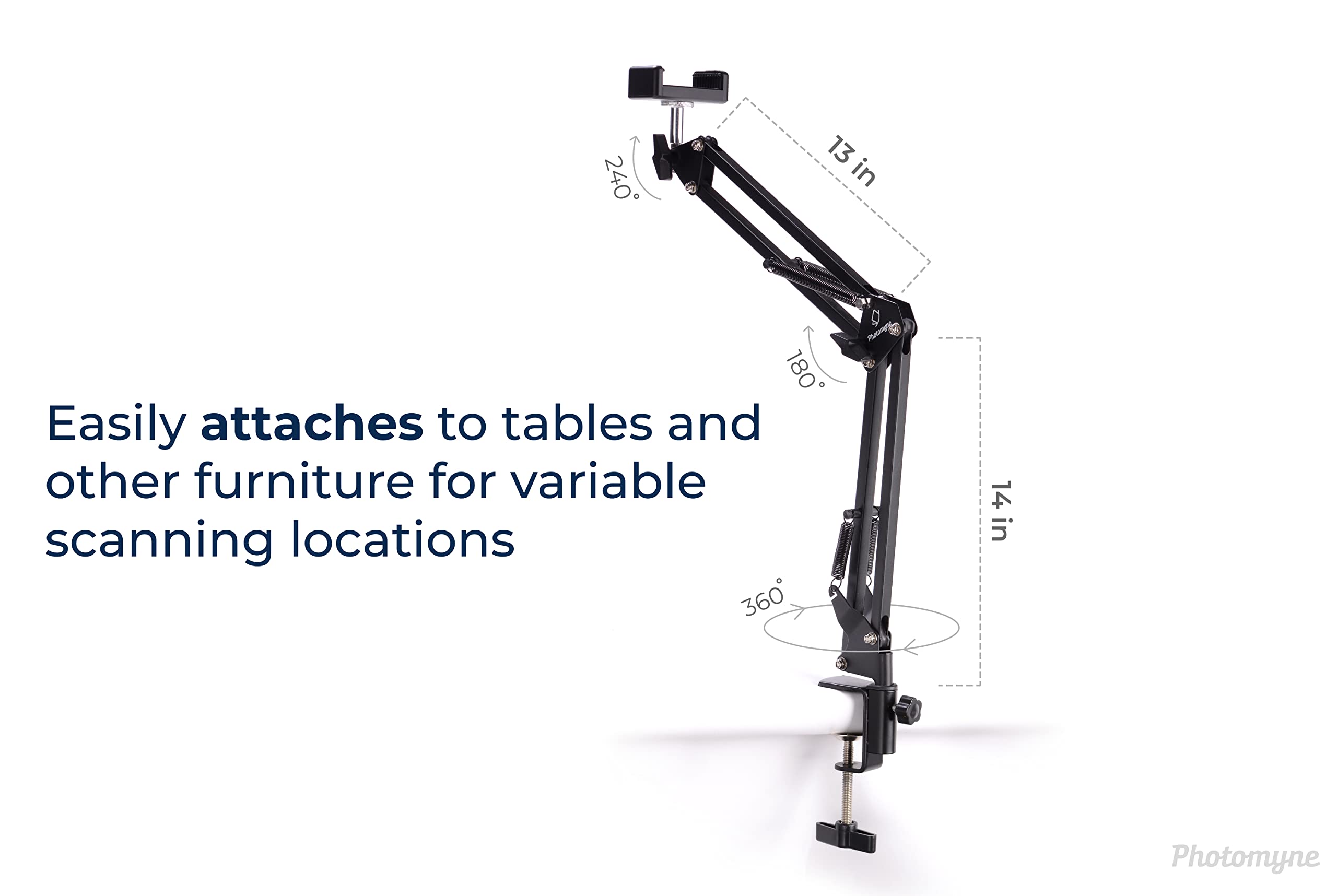 Photomyne Sturdy Flexible Phone Holder For Desk, Table, Office, Kitchen With Clamp For Photo Album Scanning, Iphone Holder For Desk  Black