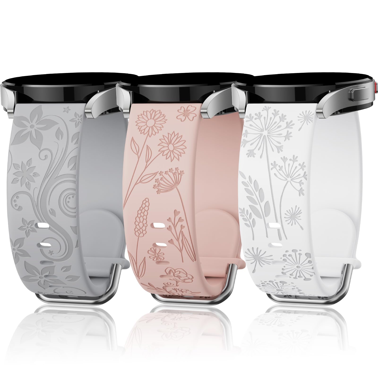 Flower Engraved Bands Compatible With Samsung Galaxy Watch 7/ Fe/ 6/5/ 4/ Active 2 40Mm 44Mm/ 5 Pro 45Mm/ Watch 6/4 Classic 43Mm