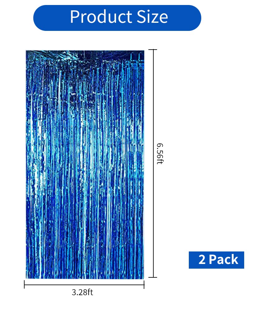 Beishida 2 Pcs Blue Door Streamers Tinsel Curtain Party Backdrop Fringe Foil Wall Background For Birthday Halloween Christmas We