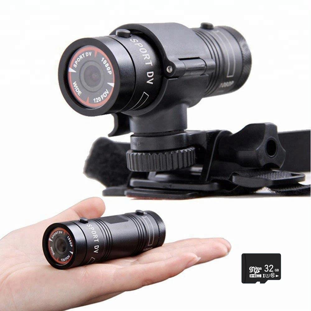 Wzquisite Motorcycle Helmet Camera, Bike Video Camera  1080P Sports Action Camera 120 Wide Angle Camcorder Waterproof With Handl