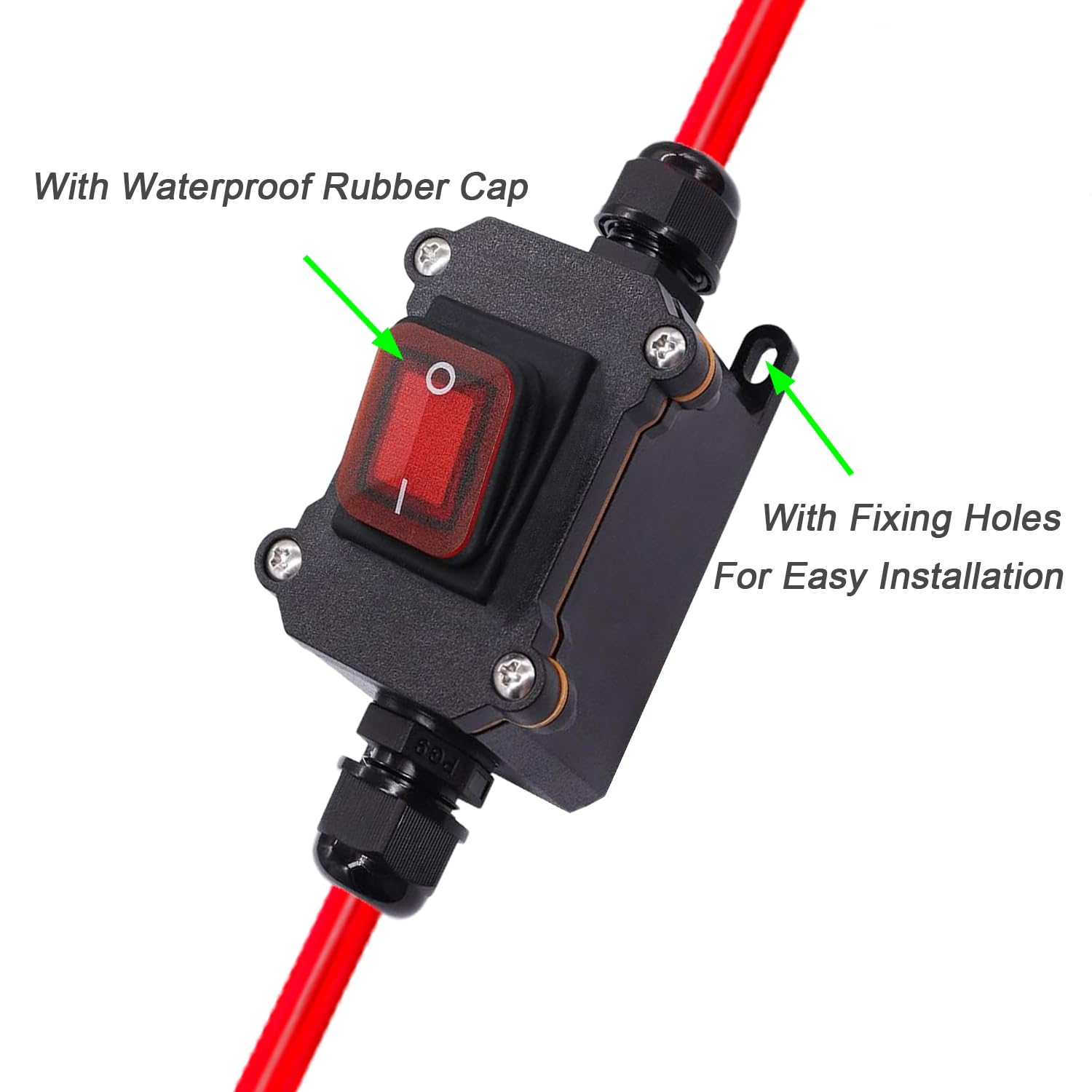 FUAUJUE DC12V Waterproof Inline Switch DPST Dual Side Wiring 25A with Quick Connect/Disconnect, Red + Black for Motorcycle & Automotive