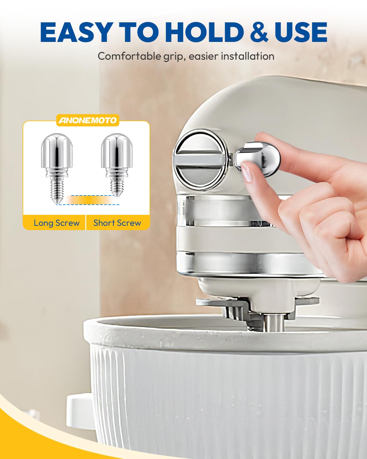 Attachment Knob Thumb Short Screw Fit For Kitchenaid Mixers With Screw On Hup Cap, Upgraded 6061 Aluminum Long Screw Head Knob R