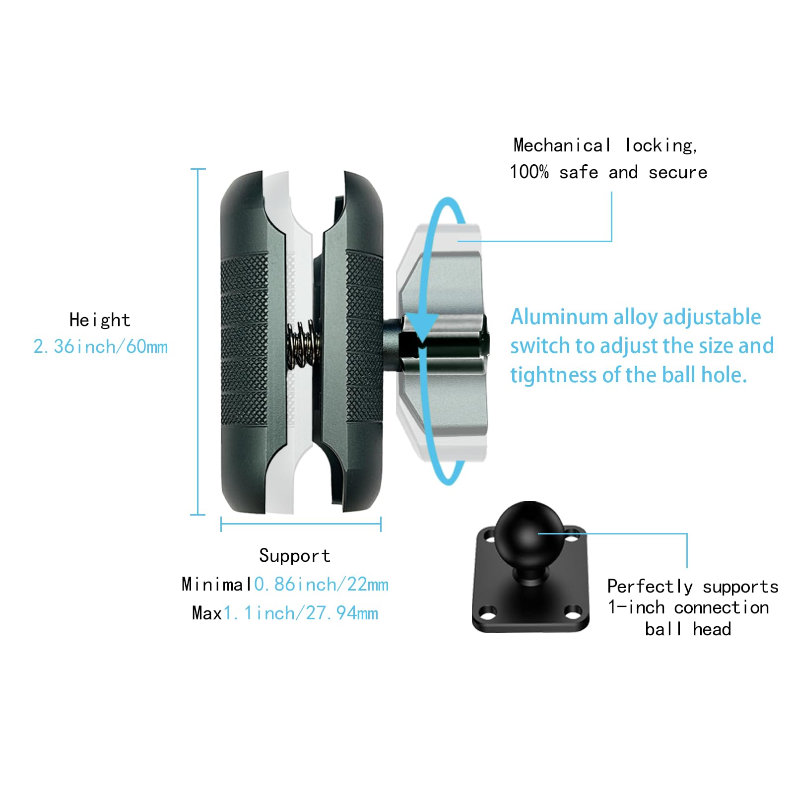 Yimingyinuo Double Socket Arm Compatible With Ram Mounts B Size 1 Ball Components For Bike/Motorcycle/Atv Phone Mount, Emeralds
