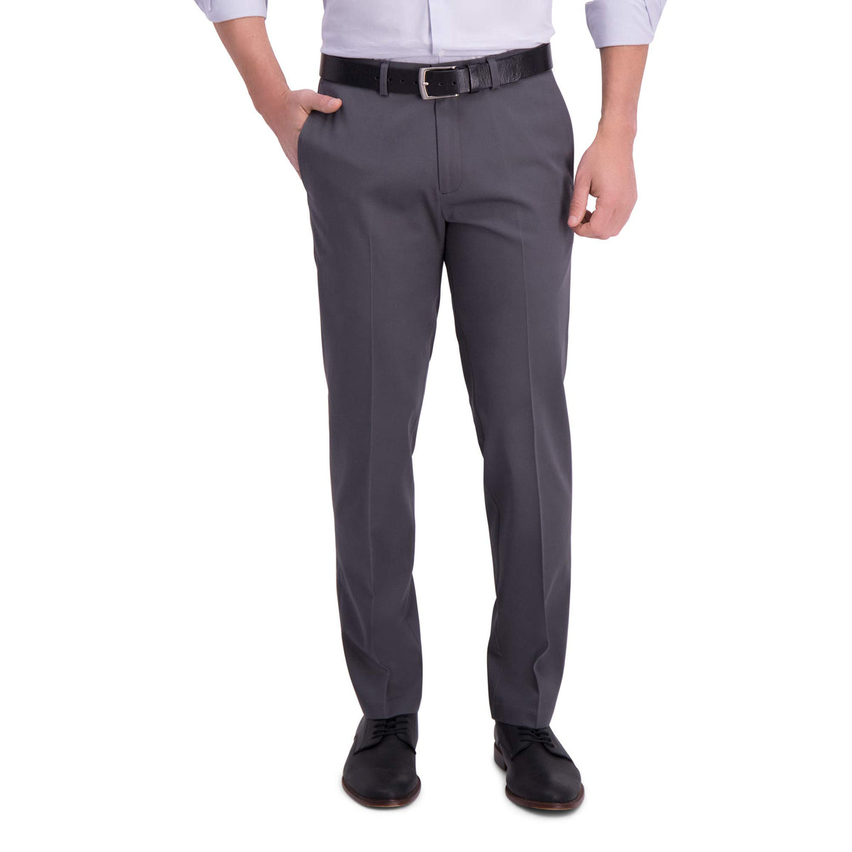 Haggar Mens Iron Free Premium Khaki Straight Fit Flat Front Flex Waist Casual Pant Dark Grey 38 X 32