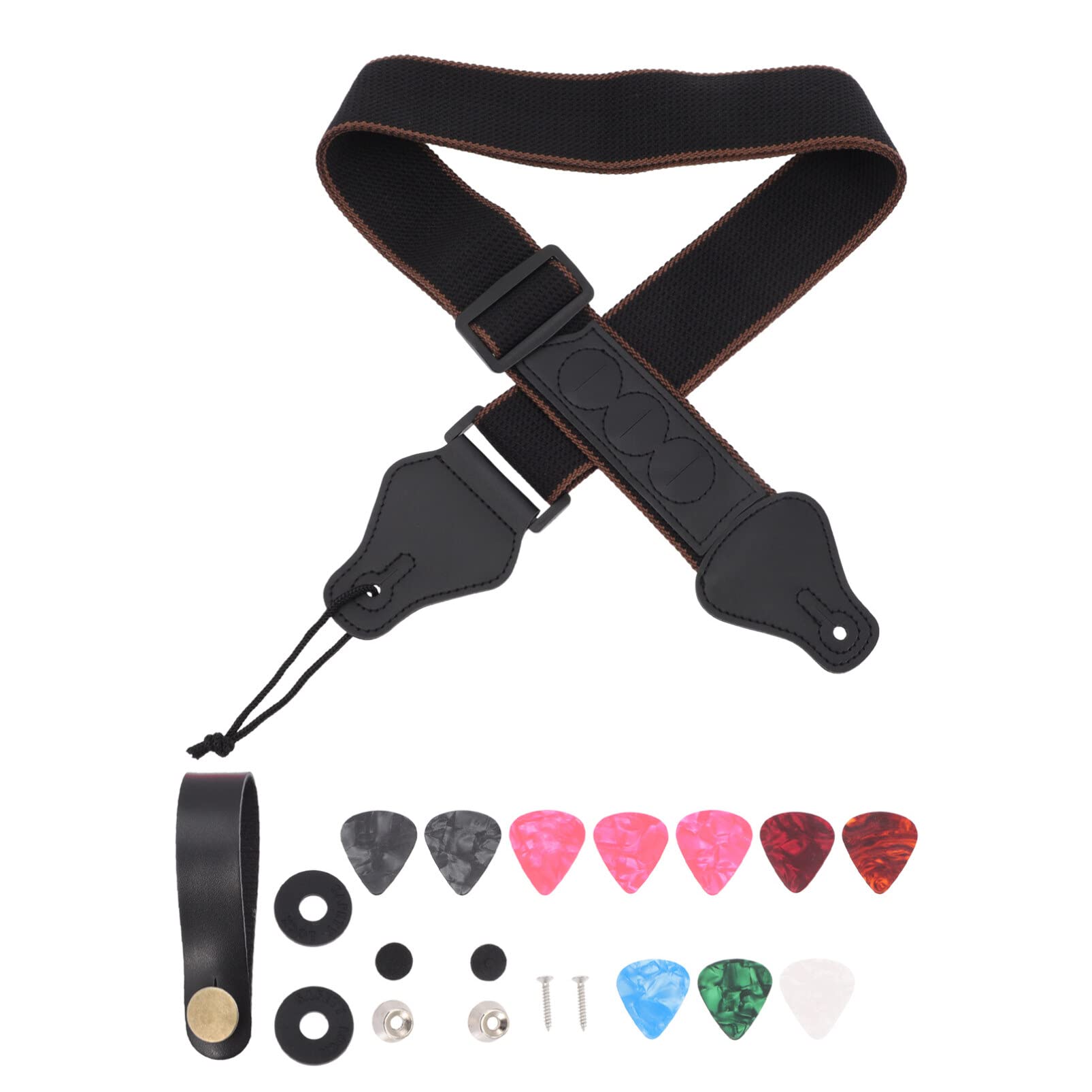 HEALLILY Guitar Strap Set Wide Cotton Guitar Belt with Button Locks Guitar Picks Set for Acoustic Electric and Bass Guitar