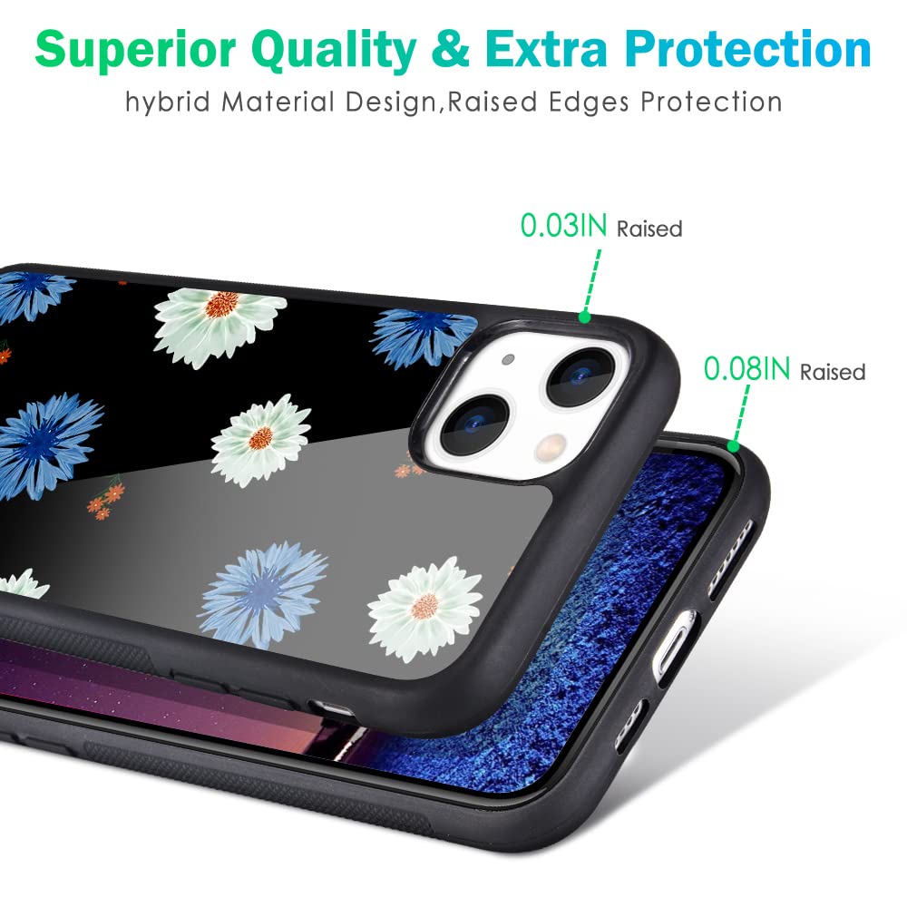 Maycari Compatible With Iphone 13 Case For Children Women Blue White Daisy Flower Design, Hard Back With Aesthetic Floral Patter