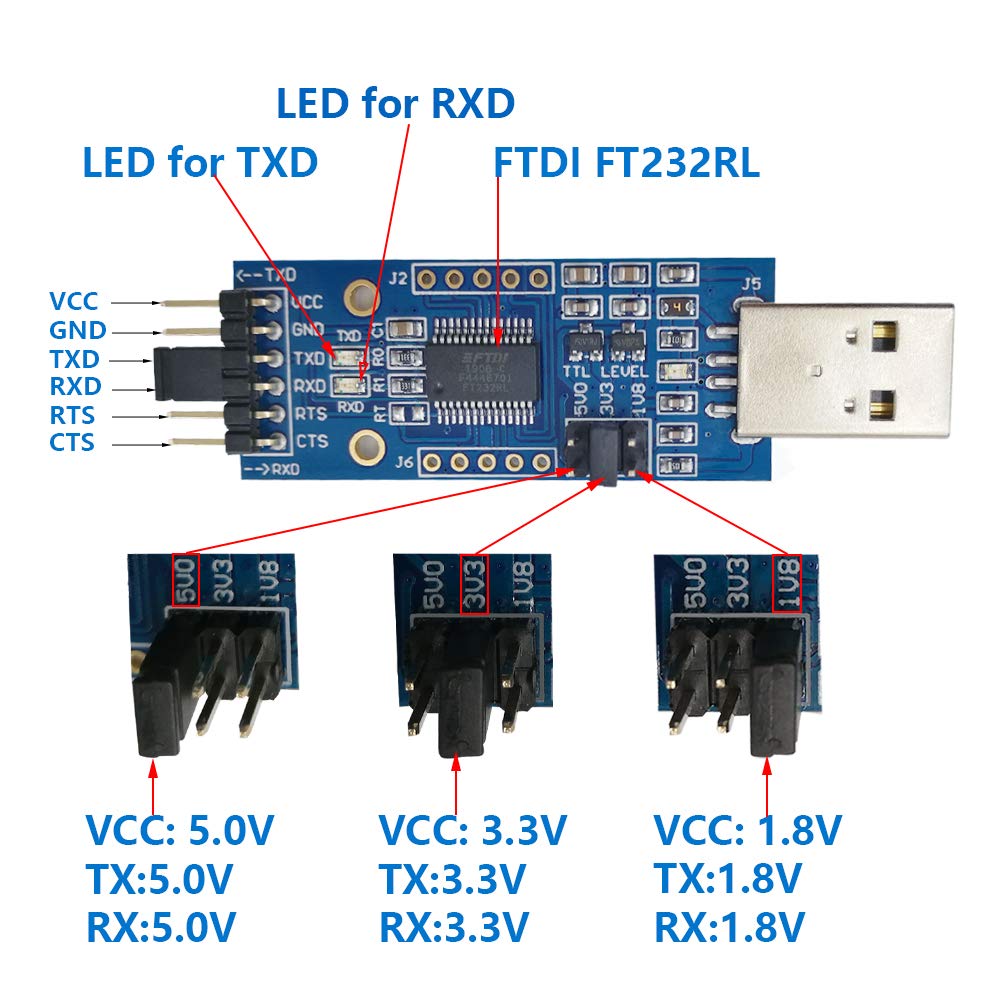 Dsd Tech Sh U09C2 Usb To Ttl Adapter Built In Ftdi Ft232Rl Ic For Debugging And Programming
