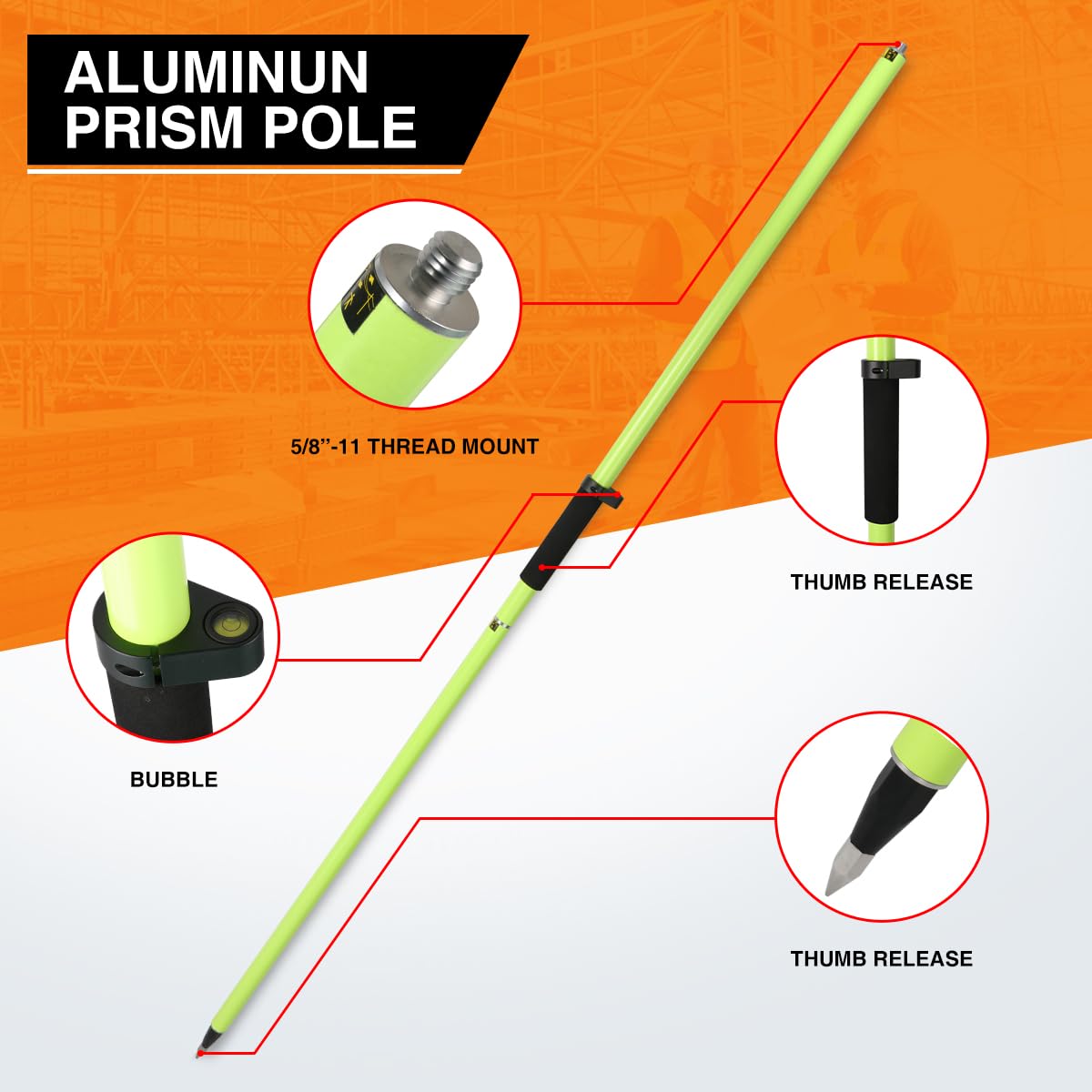 Mountlaser Aluminum Gps Rover Rod � 6.5Ft/2M 2 Sections Design Gps Pole For Land Surveying & Engineering � Rtk Gps/Gnss Accessory � Includes Level Vial & Carrying Bags (Gls220)