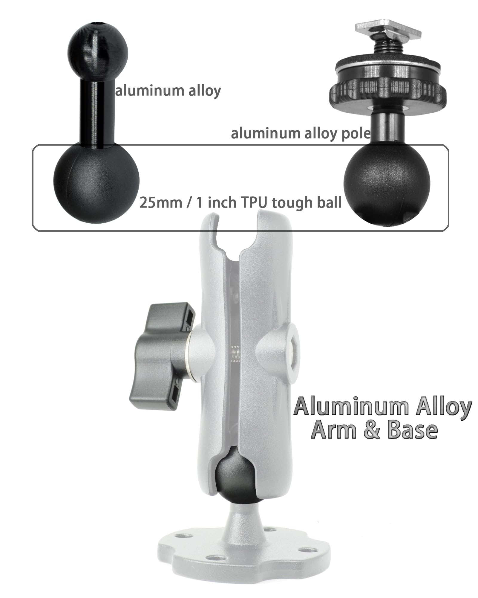 Vaubortti Aluminum Gps Mount, 17Mm Ball Mount And T Bolt Ball Mount 2 In 1,Fit For Garmin Gps & Backup Camera Monitor, Heavy Dut