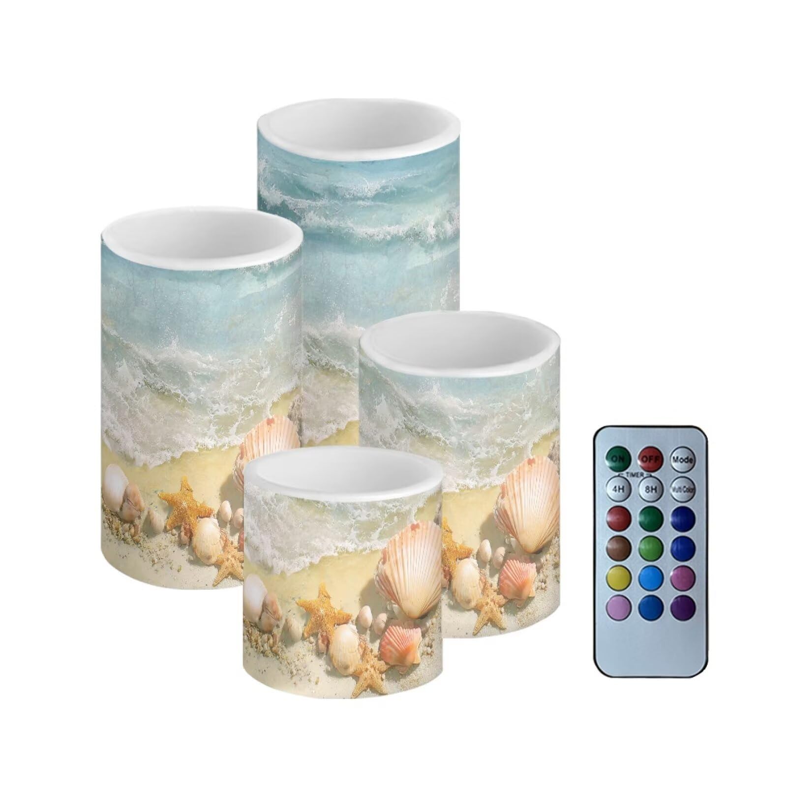 Netilgen Beach Conch Seashell Flameless Candles With Battery Powered Led Pillar Candles Tealights With Remote Timer Color Changi