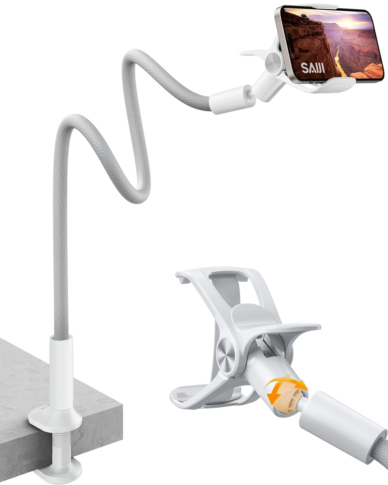 Saiji Gooseneck Phone Stand For Bed, Lazy Bracket Cell Phone Holder Long Arm Clip Clamp Mount For Filming, Compatible With 4 7''