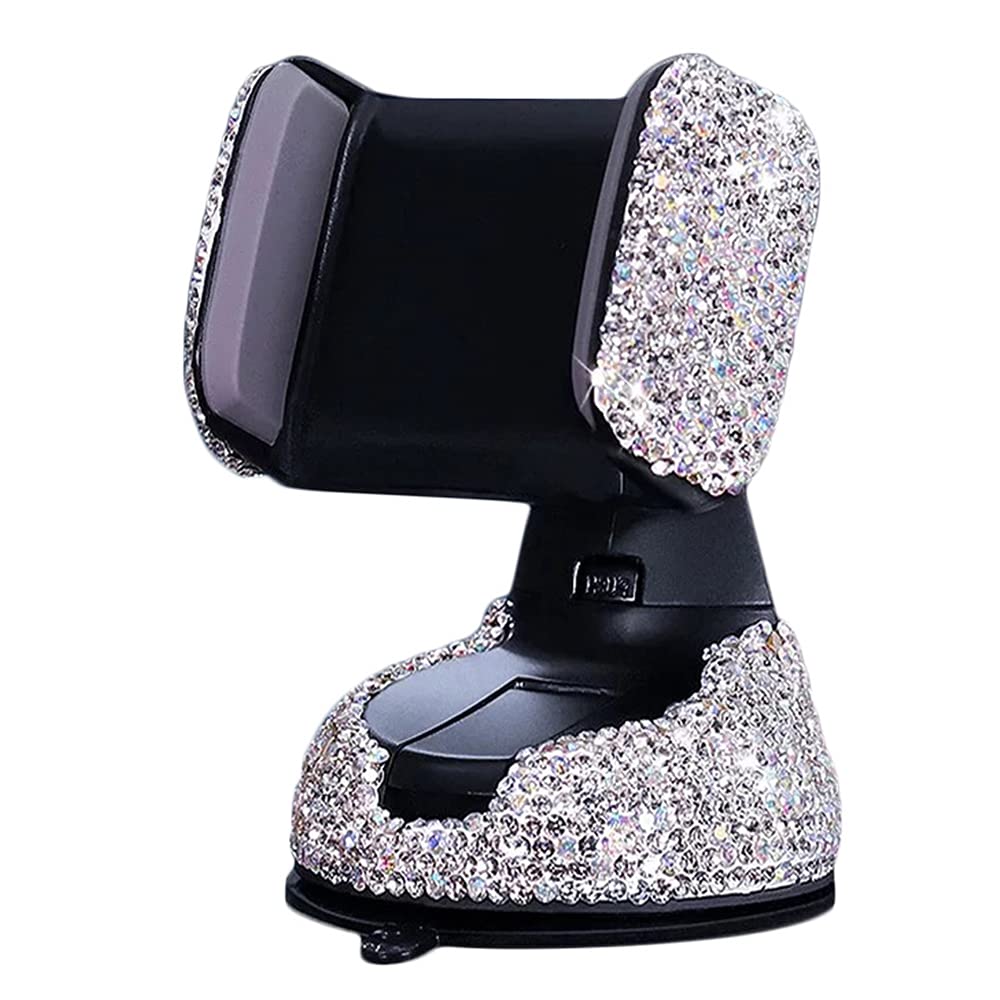 Suncaraccl Bling Car Phone Holder, 360Adjustable Universal Rhinestone Crystal Auto Phone Mount Stand Accessories For Windshield 