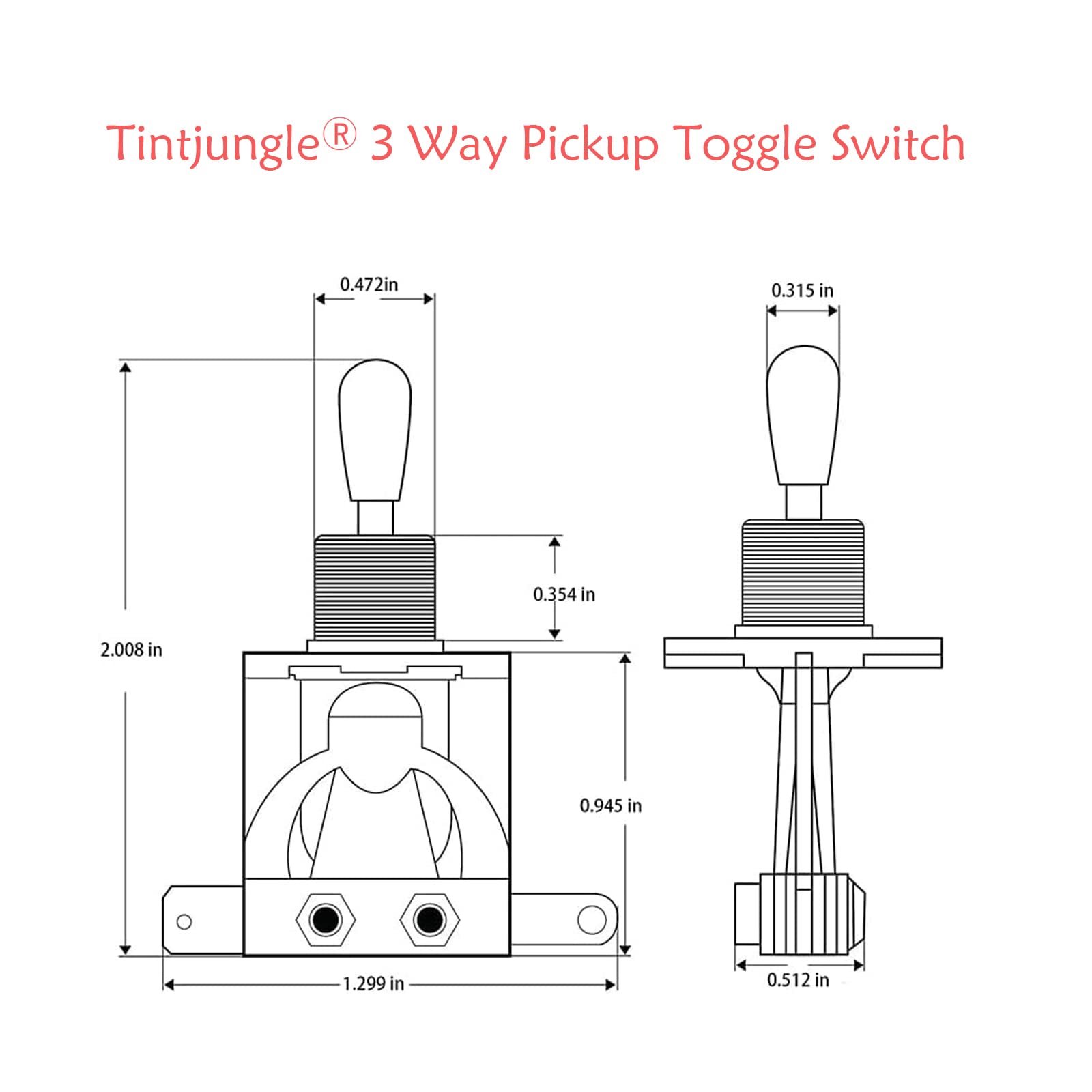 Tintjungle 3 Way Short Straight Guitar Toggle Switch Pickup Selector With Tip Knob Caps Compatible With Gibson Toggle Les Paul E