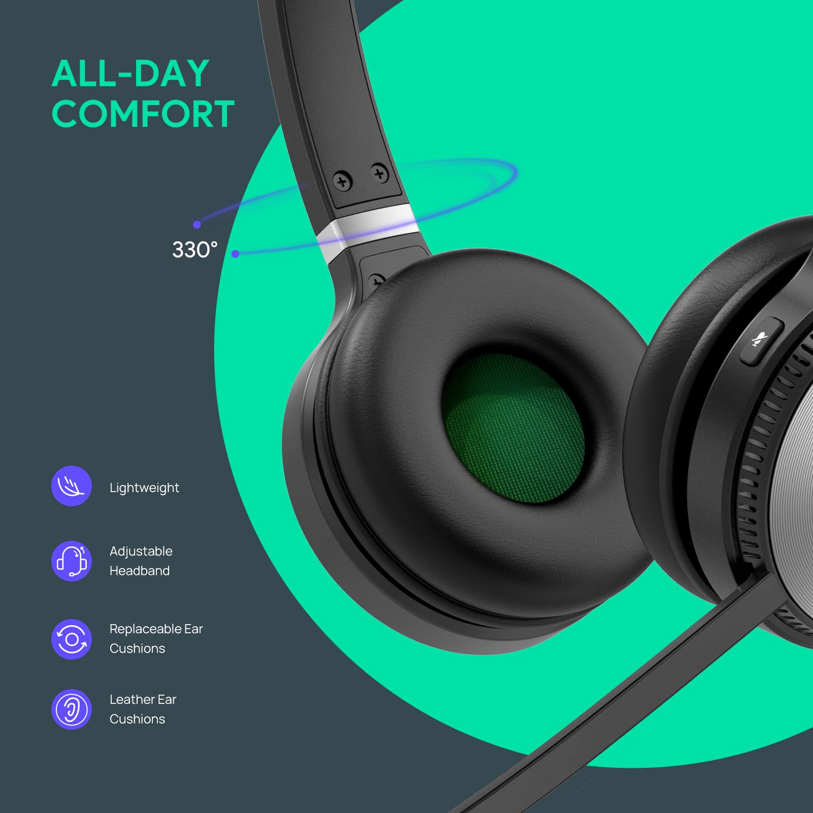 Yealink Wh66 Stereo Wireless Dect Headset Teams Certified,Long Wireless Range 160M/525Ft,Talk Time 14H,Speaker,Work With Pc/Lapt