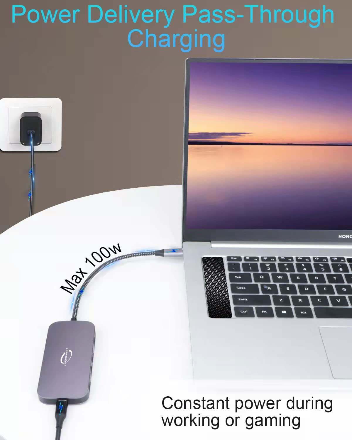 Usb C Hub,8In1 Multiport Usb C Docking Station With 3.5Mm Audio Jack,4K Hdmi,100W Pd,Tf/Sd Card Reader And 3 Usb 3.0 Data Ports