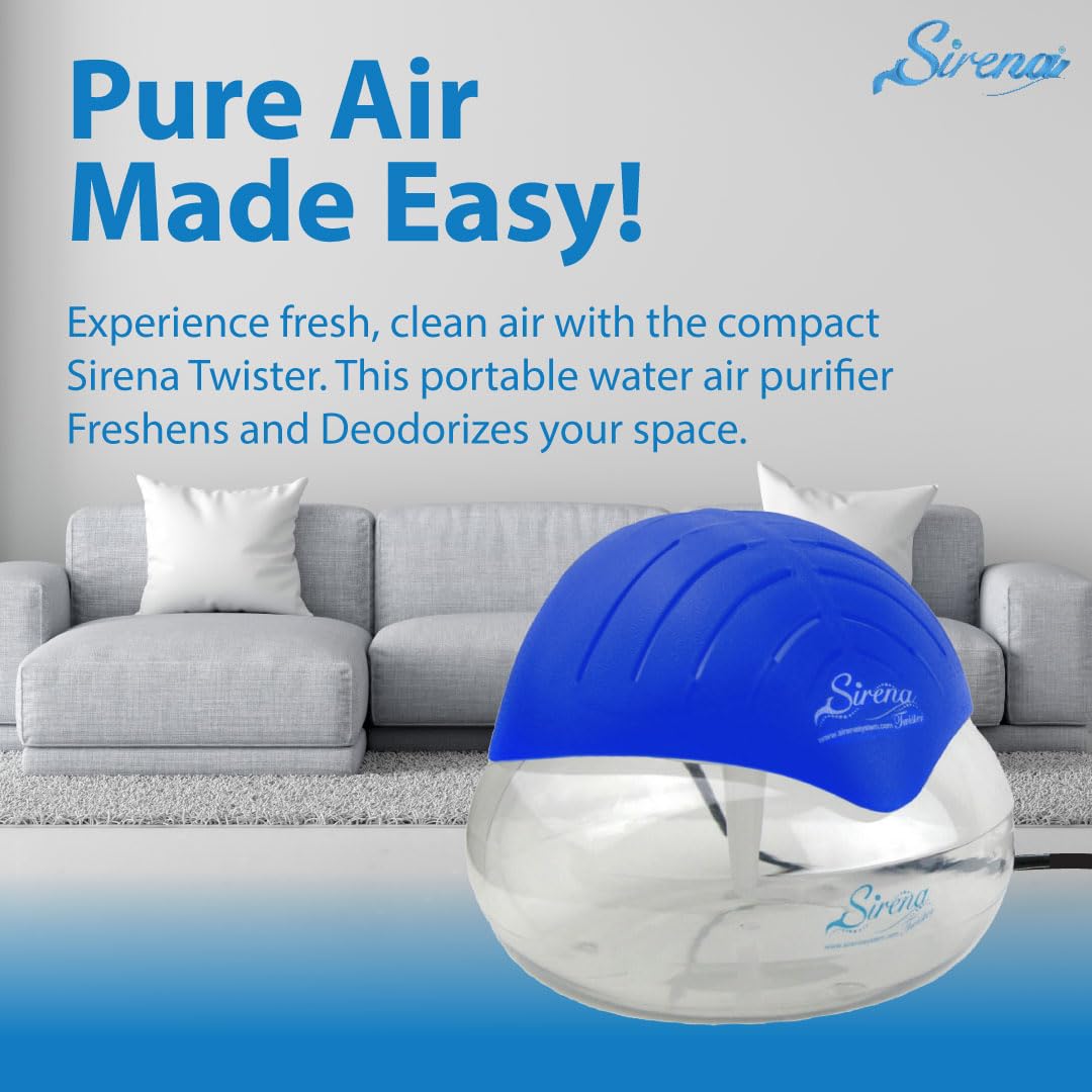 Sirena Twister Air Purifier - Blue Aroma Diffuser with LED Night Light, 1 Count, Model TWIST-BL - Ideal for Home and Office