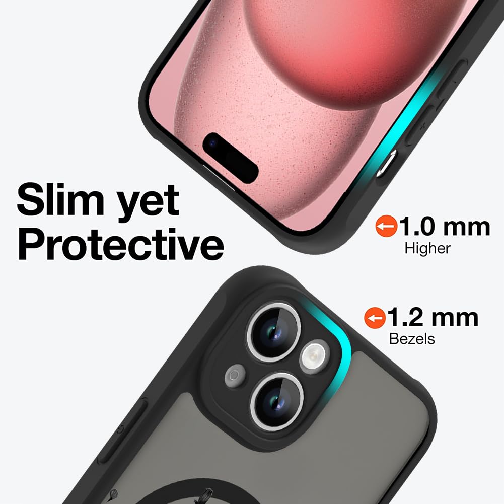 Ook Magnetic For Iphone 15 Case [Compatible With Magsafe] Black Wild Flower Slim Translucent Matte Case For Iphone 15 Case Camer