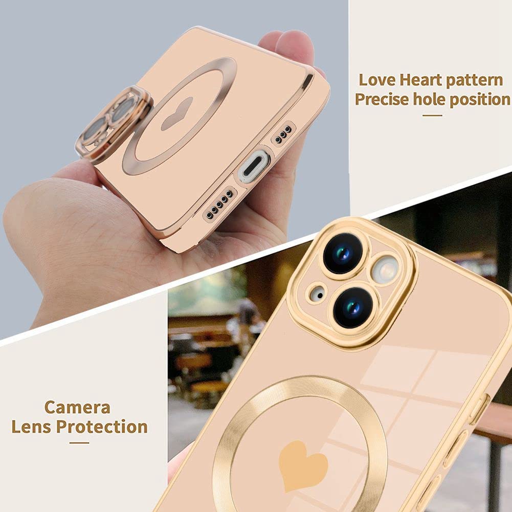 Tharlet Magnetic For Iphone 14 Case [Compatible With Magsafe] Cute Love Luxury Plating Edge Bumper Case With Full Camera Lens Ca