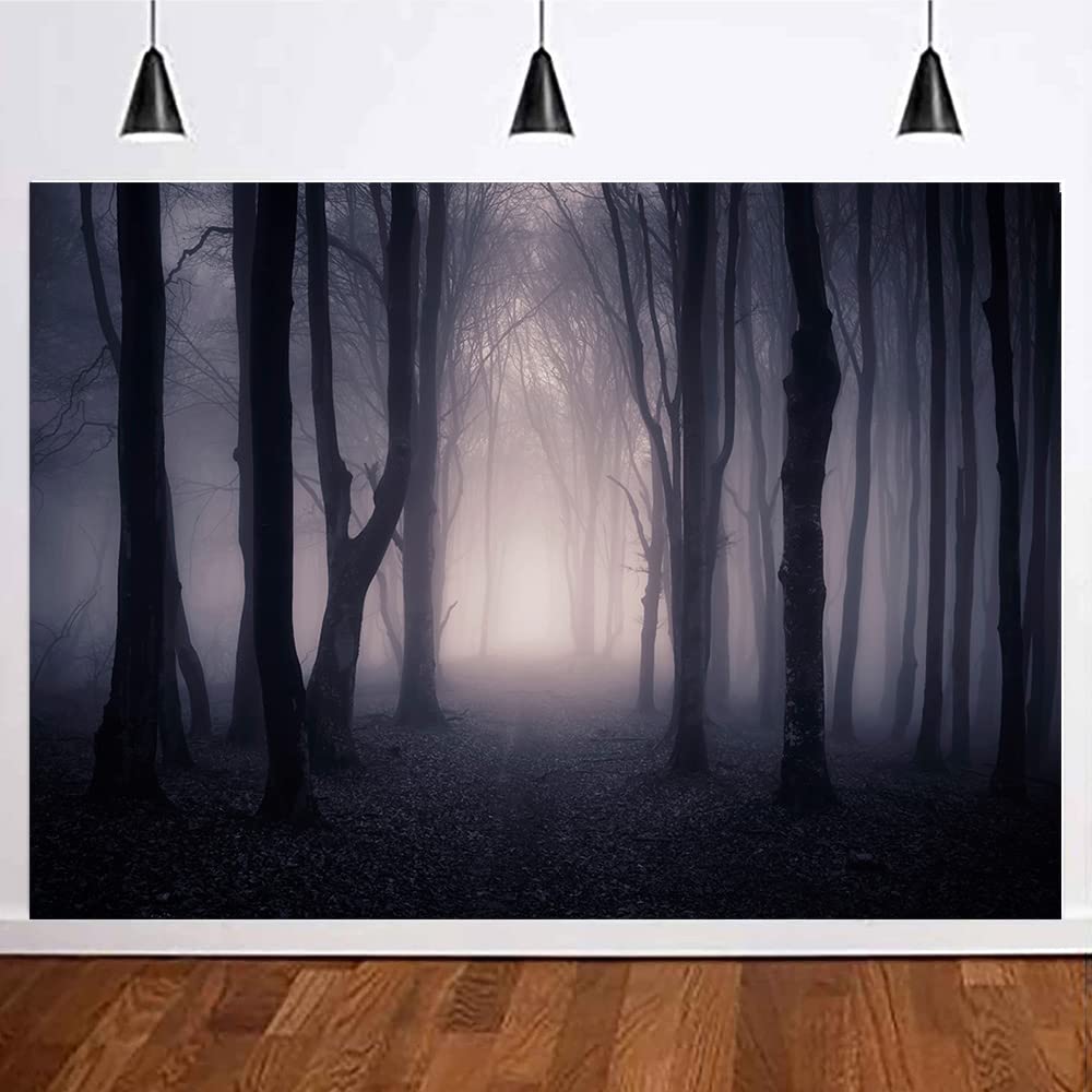 Maqtt 7X5Ft Misty Dark Forest Backdrop For Halloween Party Decoration Scary Halloween Night Photography Backdrop Vampire Witch W