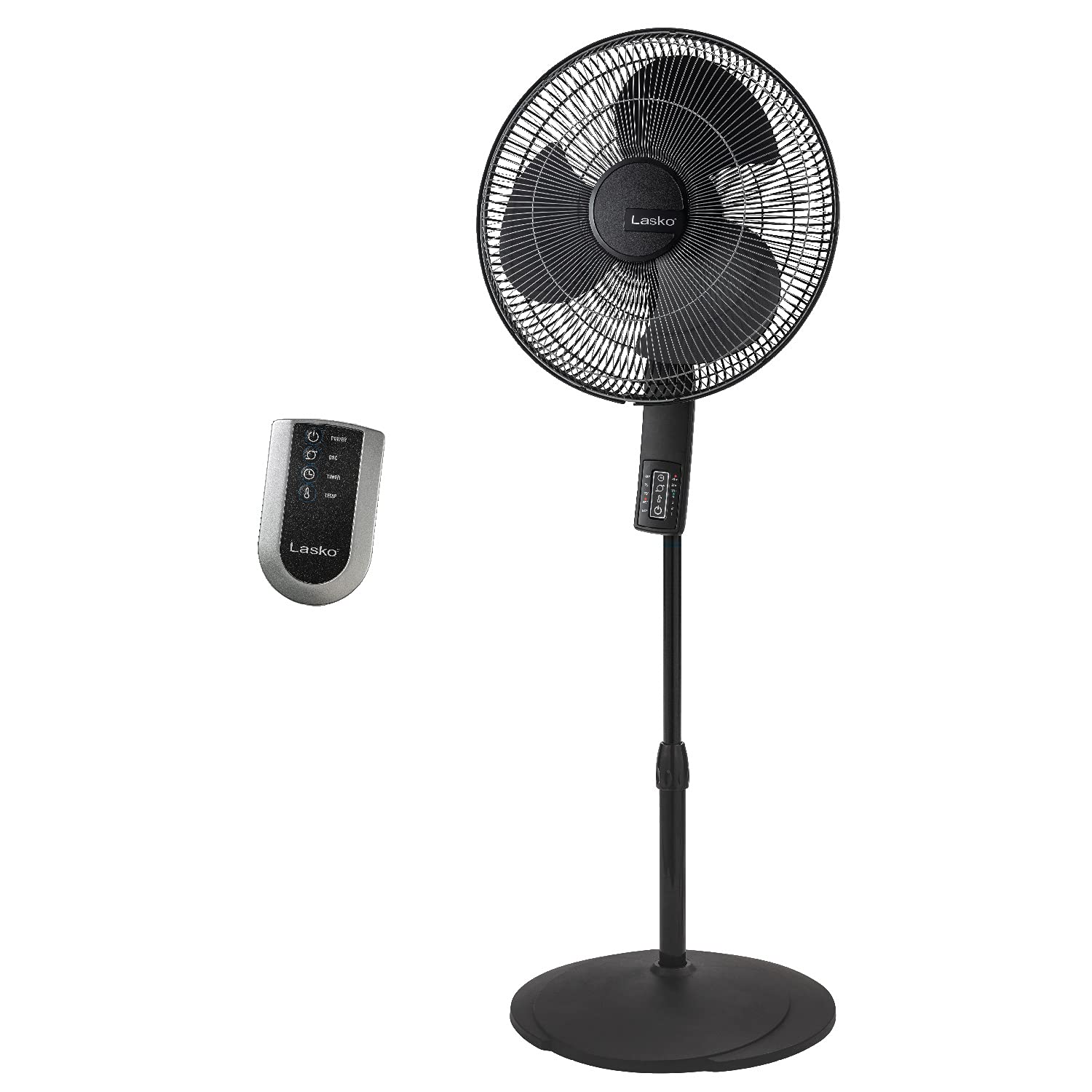 Lasko Oscillating Pedestal Fan, Thermostat, Adjustable Height, Remote Control, Timer, 4 Speeds, For Bedroom, Living Room, Office & Dorm, 16', Black, S16612