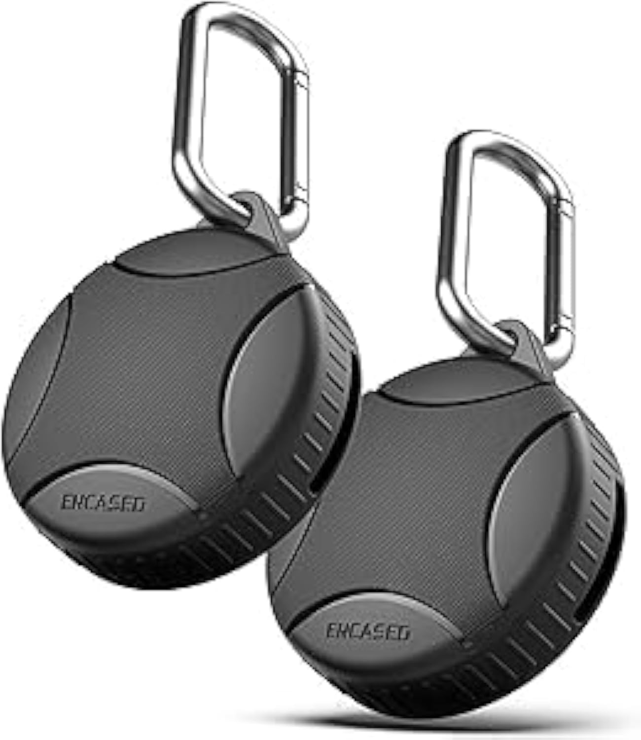 Encased 2 Pack Waterproof Case Compatible with AirTag (IP68) - Protective Holder with Carabiner Keychain & Adhesive Back (Black)