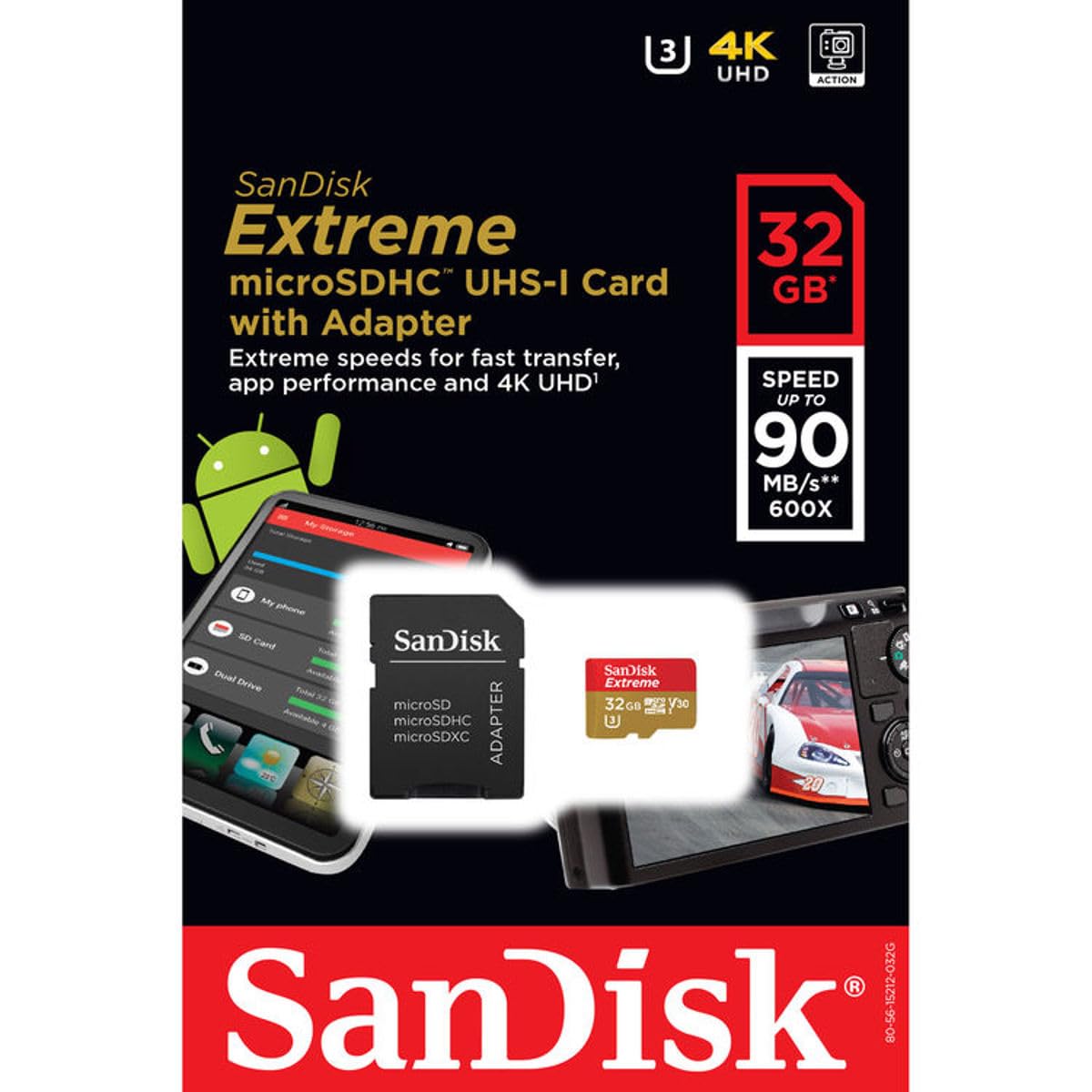 Sandisk Extreme   Flash Memory Card   32 Gb   Microsdhc Uhs I   Gold, Red