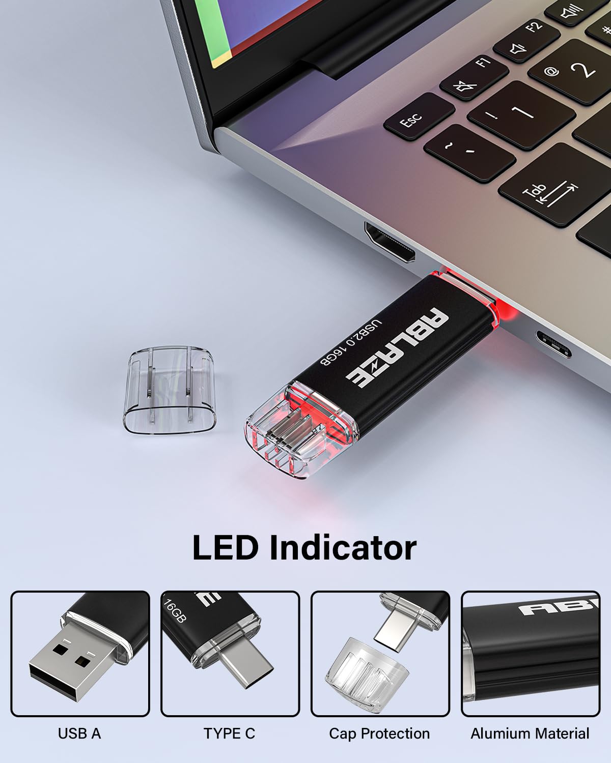 Ablaze 16Gb Type C Flash Drive 10 Pack, Dual Usb 2.0+Usb C Memory Stick 16Gb Thumb Drive For Iphone 15, Android Smartphone, Comp