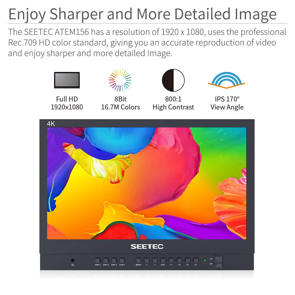 Seetec Atem156 15.6 Inch Live Streaming Broadcast Director Monitor With 4 Hdmi Input Output Quad Split Display For Atem Mini Pro