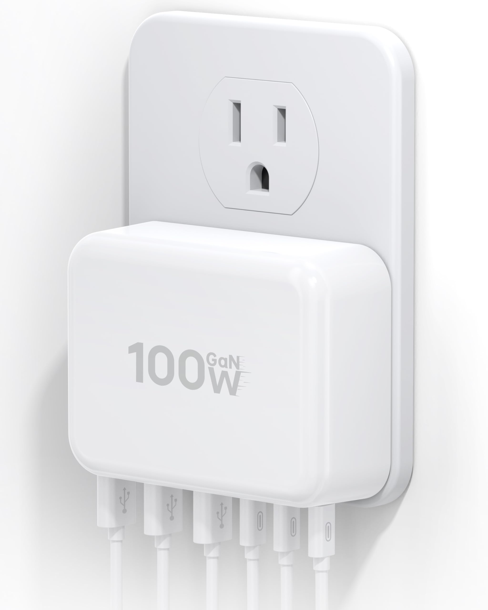 Flat USB Wall Charger, 100W 6-Port USB Charger Block, Fast Charging Block Station Outlet Plug Adapter with 20W Port Power Delive