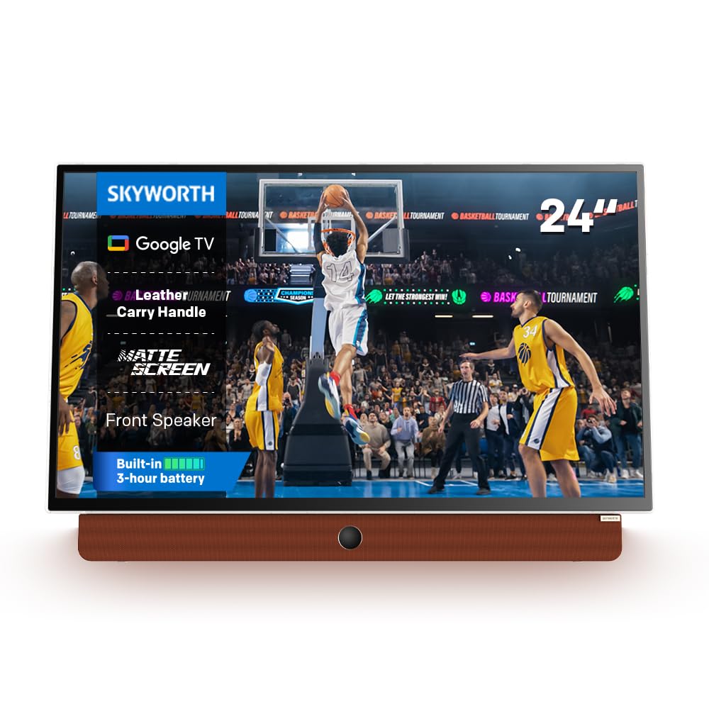 Skyworth 24-Inch Portable Smart Display with Battery Operated, 1080P FHD, HDR10, Dolby Audio, Chromecast, Bluetooth, Google TV -