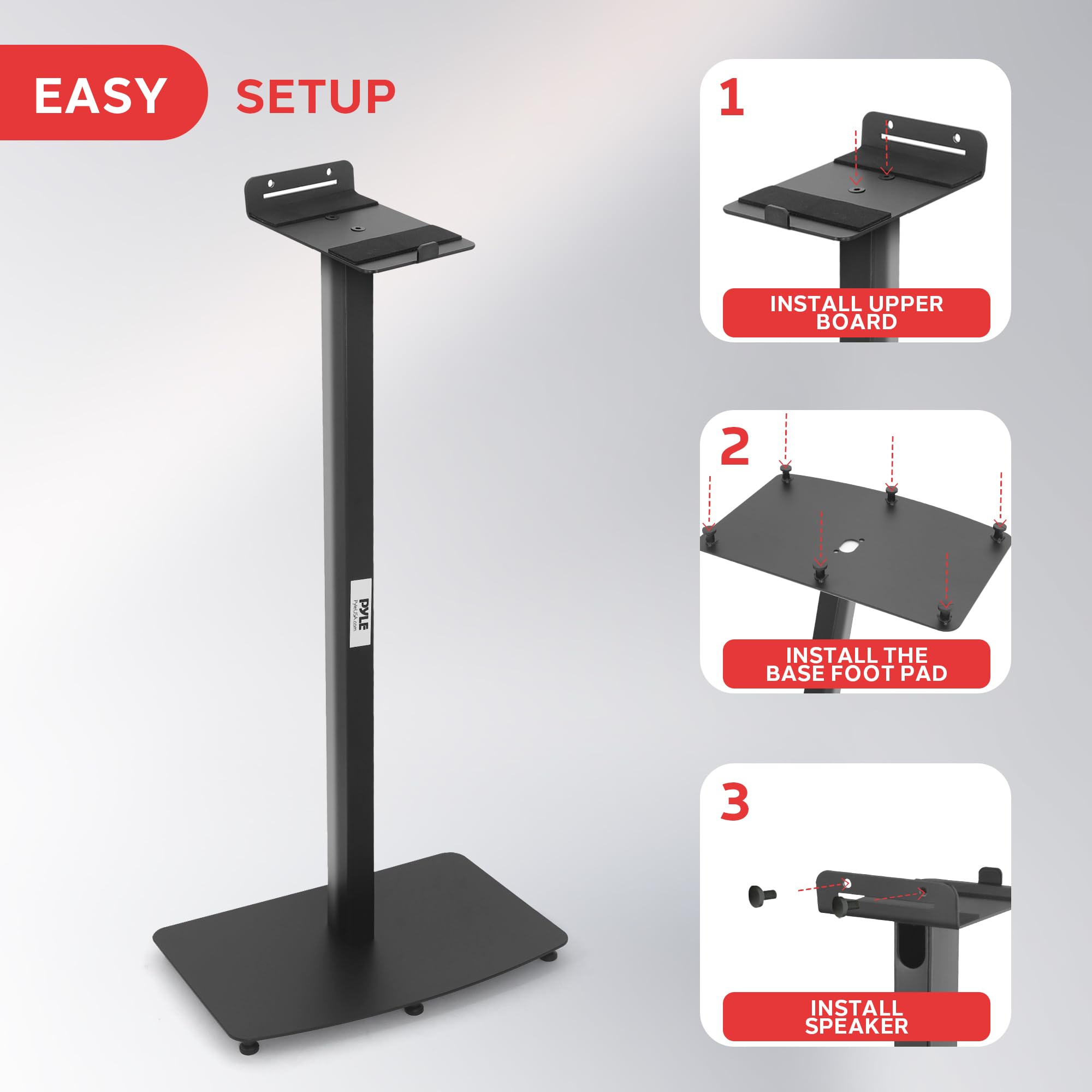 Pyle Sonos Speaker Mount Stand   Reinforced Steel 2Nd Gen Play 5 Sonos Speaker Holder W/ 14.3 X 6.5 Inch Speaker Tray, Heavy Dut