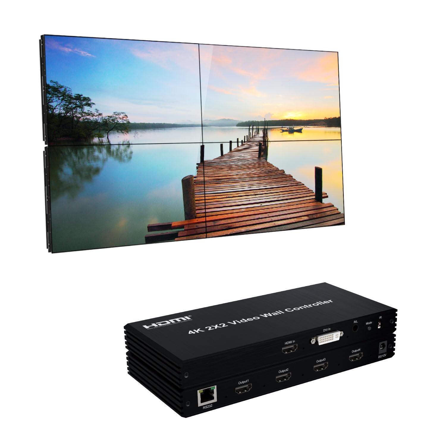 Expert Connect 2X2 Video Wall Controller | 4K@30Hz | Edge Masking | 2X2, 1X2, 1X3, 1X4, 2X1, 3X1, 4X1