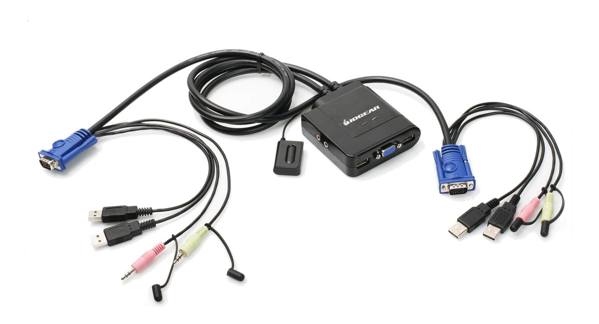 Iogear 2 Port Usb Vga Cabled Kvm Switch   2048 X 1536   2.1 Stereo Audio W/Mic   Plug N Play   Remote Push Button Switching   Co