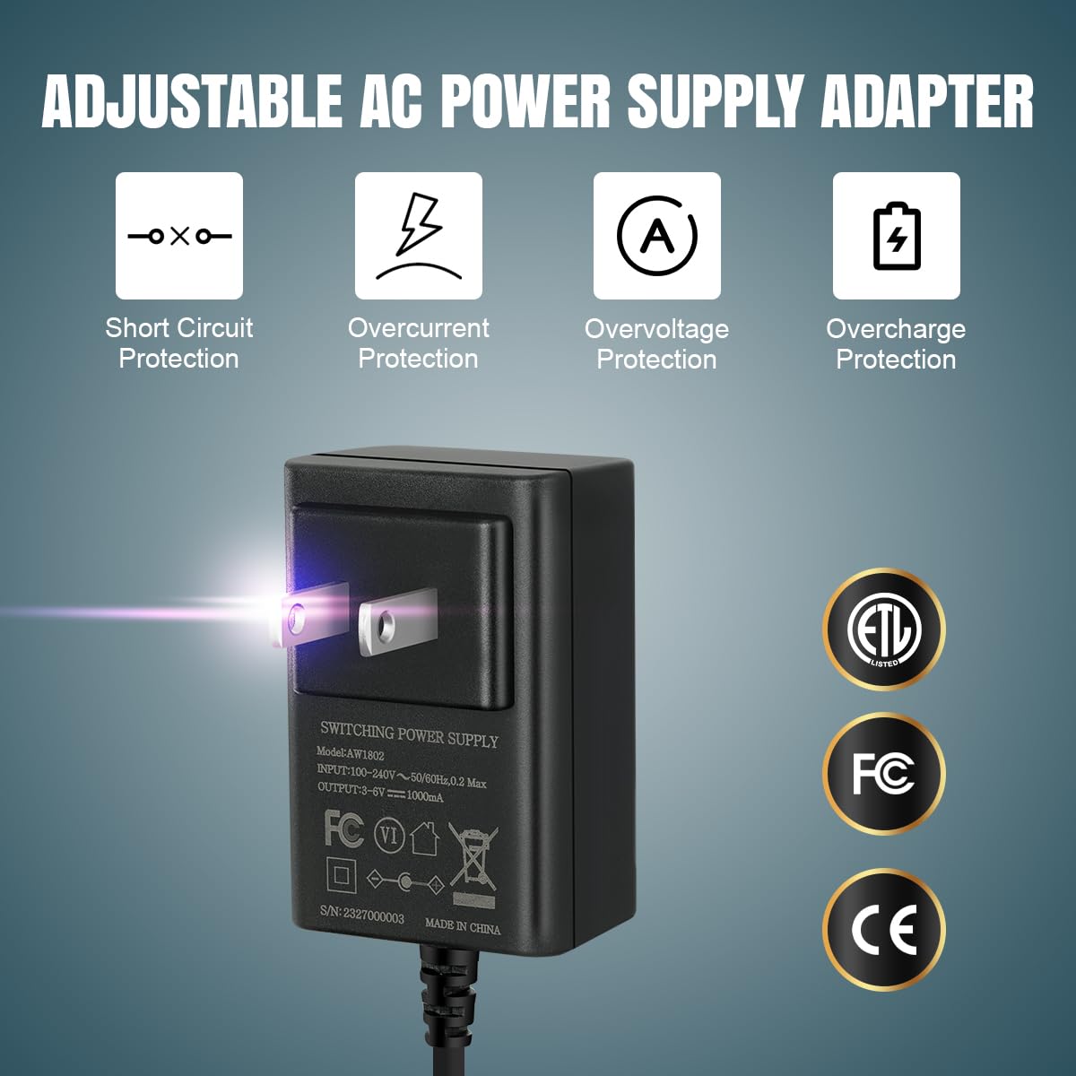 Lenink Adjustable Ac Power Supply Adapter For Aaa Batteries, 3V To 6V, Battery Replacement Adapter (Black)
