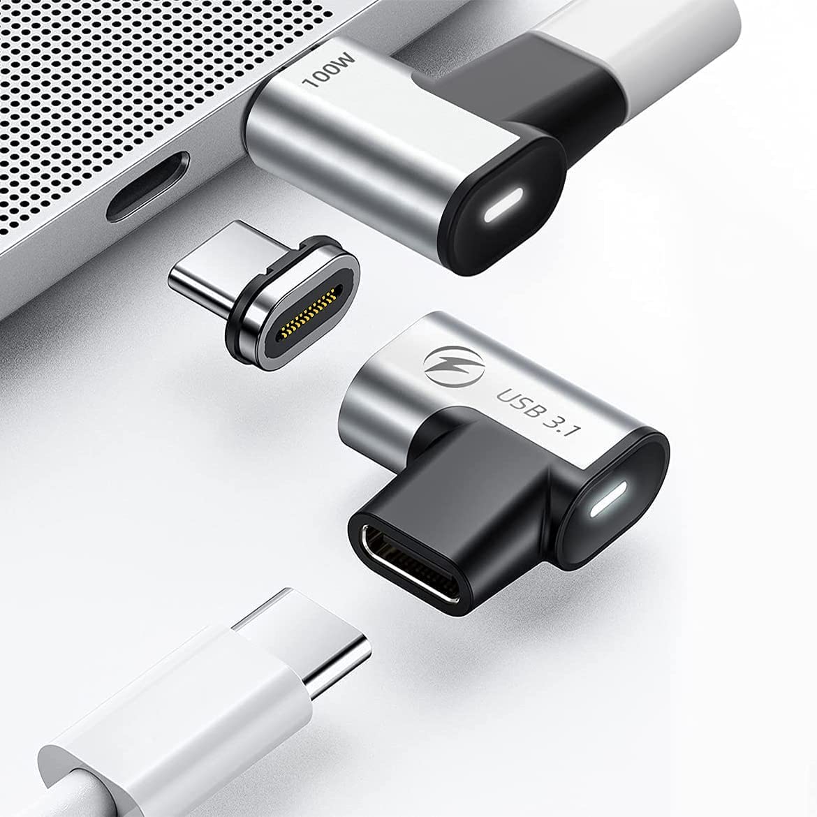 Duhesin Usb C Magnetic Adapter, (2 Pack) Magnetic Usb C Adapter, 24Pins Usb3.1 10Gbps Data Transfer 4K 60Hz Video Pd 100W Charge Compatible With Macbook Pro/Air Usb C Laptop