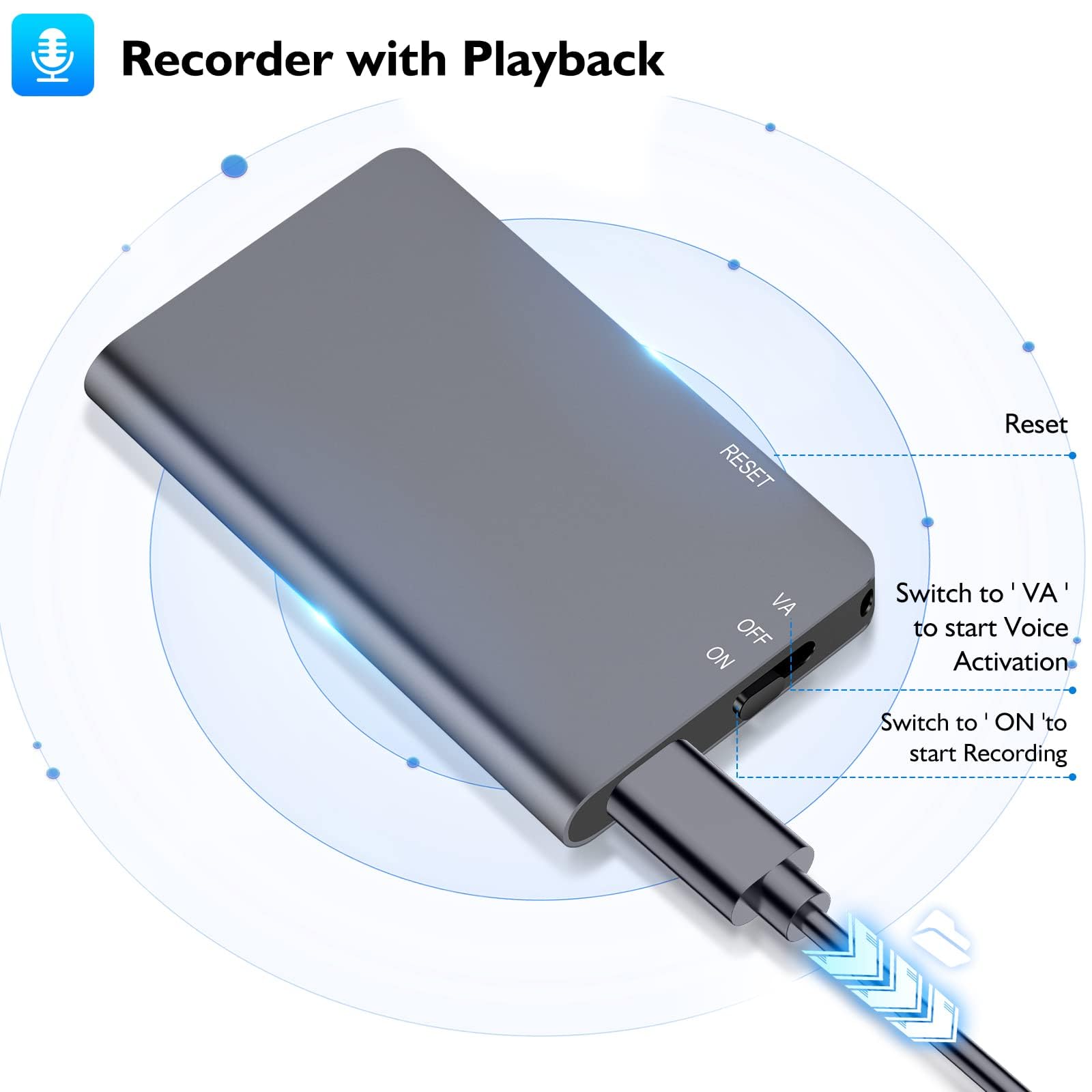 64Gb Magnetic Digital Voice Recorder   768Hrs Recording Storage Voice Activated Recorder, Audio Recorder With Playback For Lectu