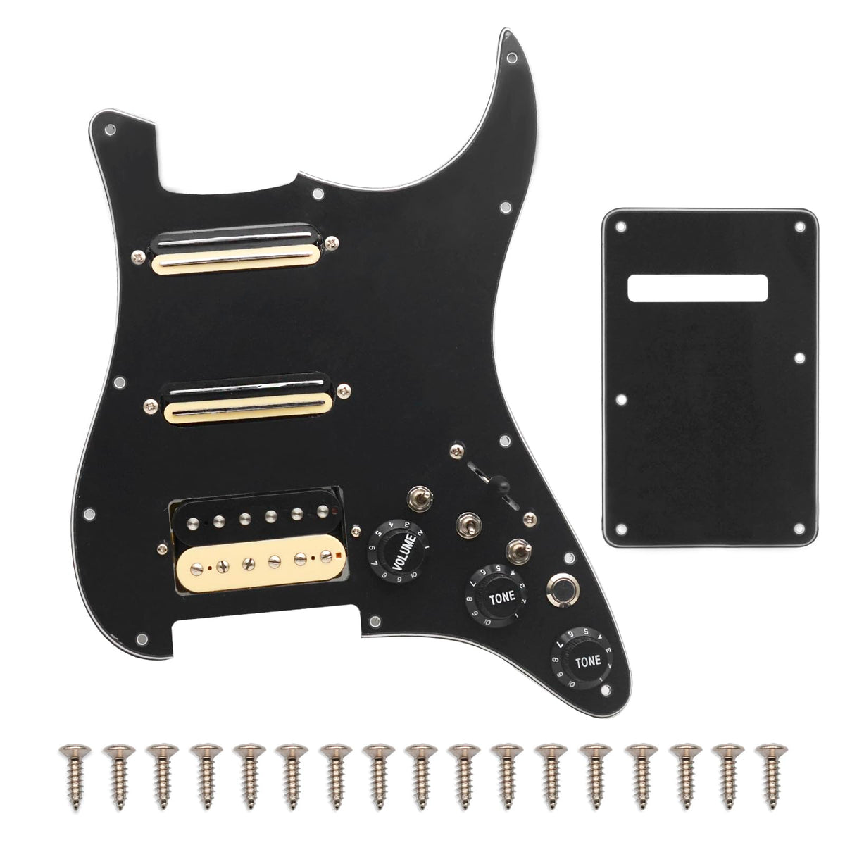 SAPHUE SSH-Coil Splitting Electric Guitar Pickguard Two Mini Humbucker + ONE Humbucker(9K/9K/15K)+Silence Switch Loaded Prewired