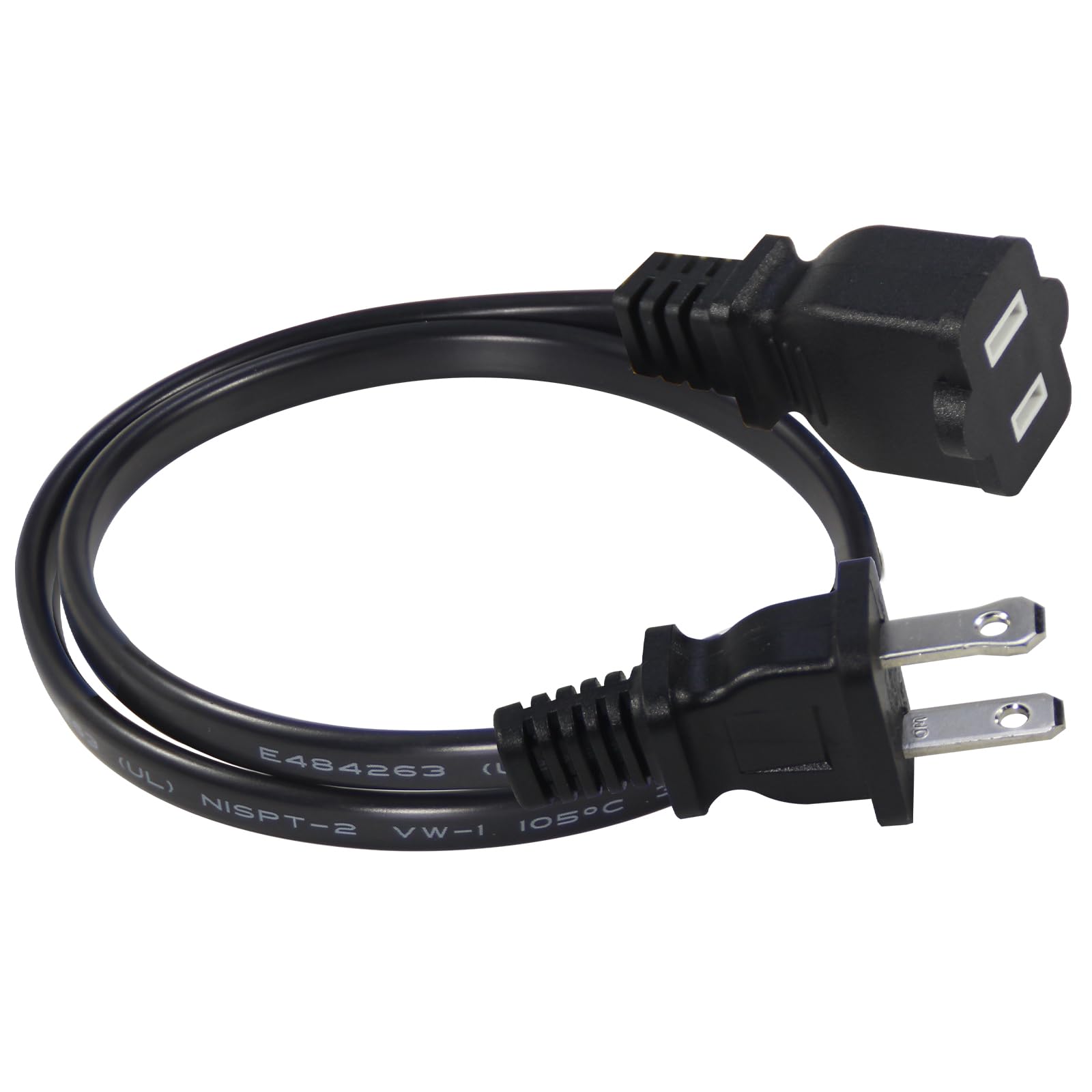 1.5Ft Polarized 2 Prong Extension Cord   Black Replacement Us Ac Two Prong 13A 125V Power Extension Cable,Short Low Profile Flat