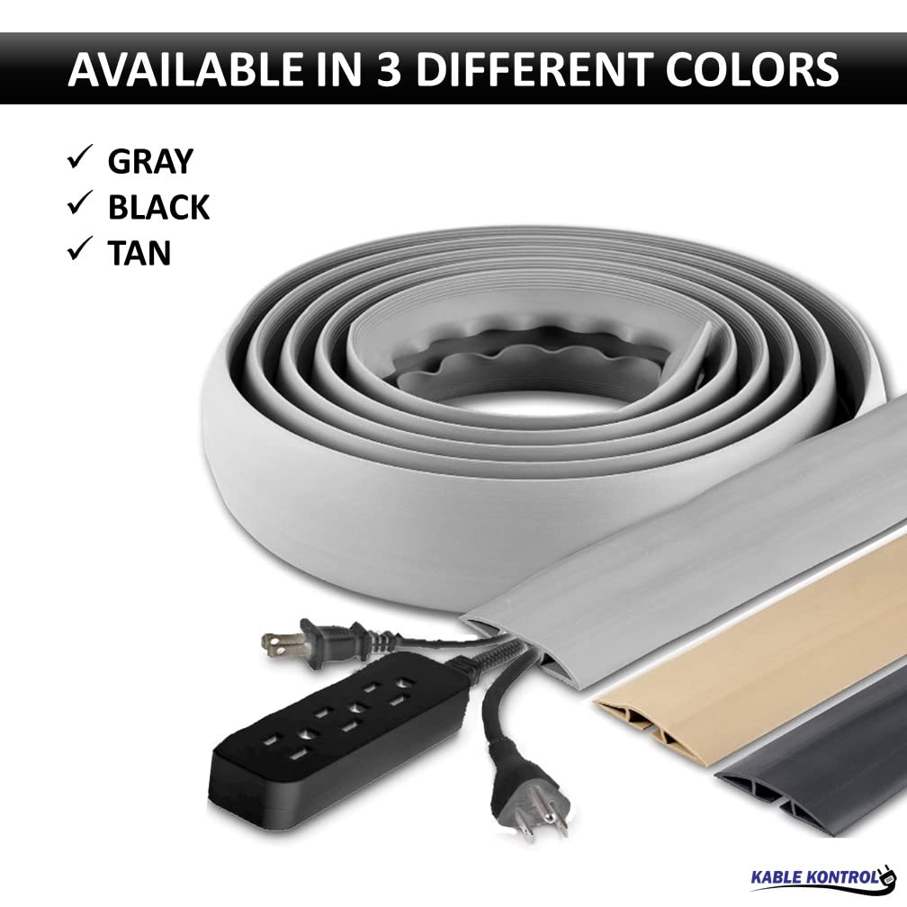 Kable Kontrol Floor Cord Cover Kit   15 Feet Long Gray Plastic Cable Protector, Hides Cords And Conceals Wires, For Extension Co