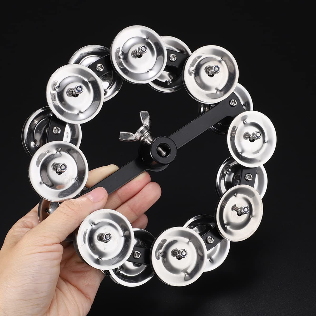 Facmogu 5.5 Inch Black Mountable Cymbal Hi Hat Tambourine, Hi Hat Tambourine With Double Row Stainless Steel Jingles, Steel Drum Set Cymbal Accessory For Drum Players Percussion Drum