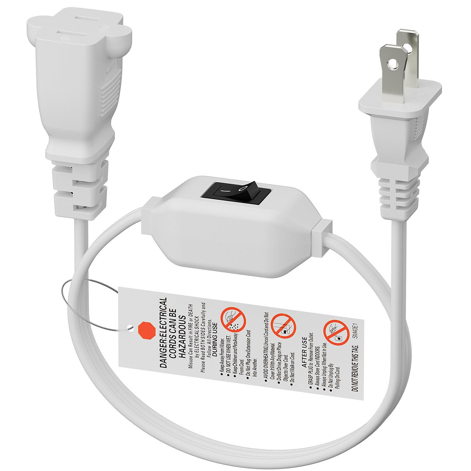 On Off Switch Extension Cord [2 Feet], 2 Prong/2 Outlet Polarized Extension Cord With Switch 12A/125V For Your Chargers/Lamp/Pow